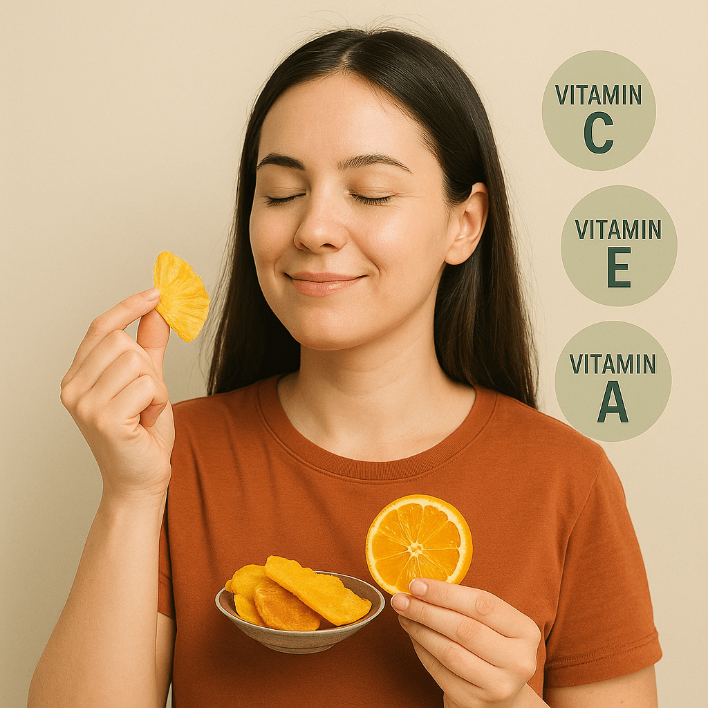 Trái cây sấy dẻo cung cấp vitamin A, C và E, hỗ trợ tăng cường hệ miễn dịch và làm đẹp da